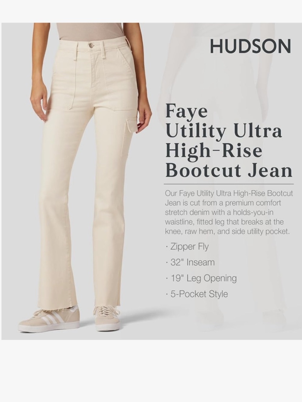 NWT HUDSON Women's Faye Ultra High Rise Bootcut Jeans size 26 Egret White - Picture 2 of 6